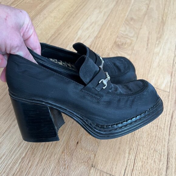 Vintage Y2K Grunge EuroClub Black Chunky Heeled Loafers Women's Size 7 - Picture 6 of 12